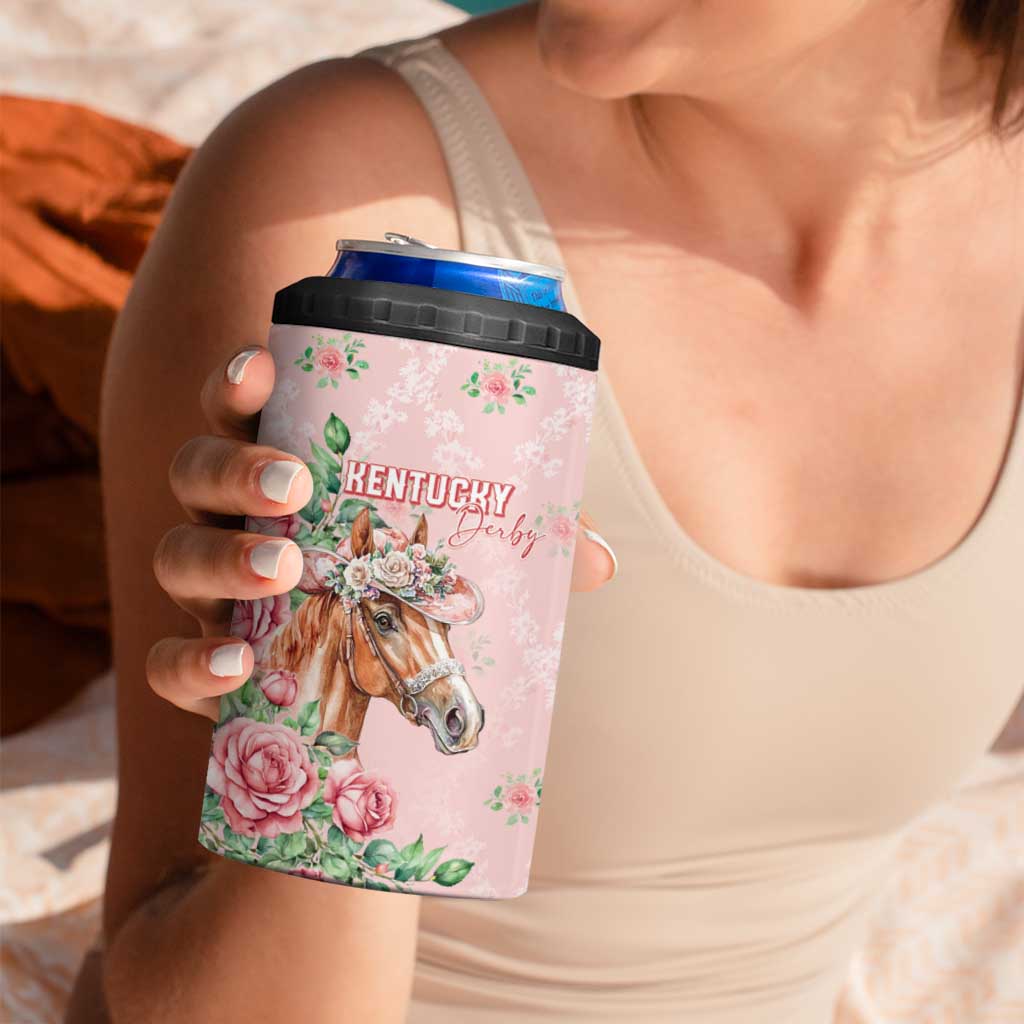 Personalized Kentucky Horse Racing 4 in 1 Can Cooler Tumbler Rose Diamond Pattern Pink