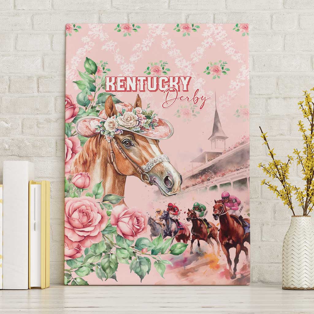 Kentucky Horse Racing Canvas Wall Art Rose Diamond Pattern Pink