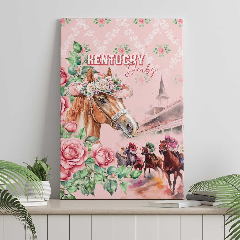Kentucky Horse Racing Canvas Wall Art Rose Diamond Pattern Pink