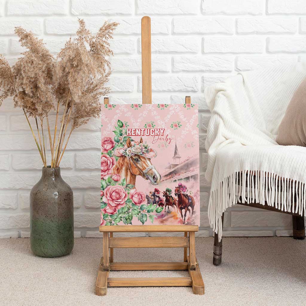 Kentucky Horse Racing Canvas Wall Art Rose Diamond Pattern Pink