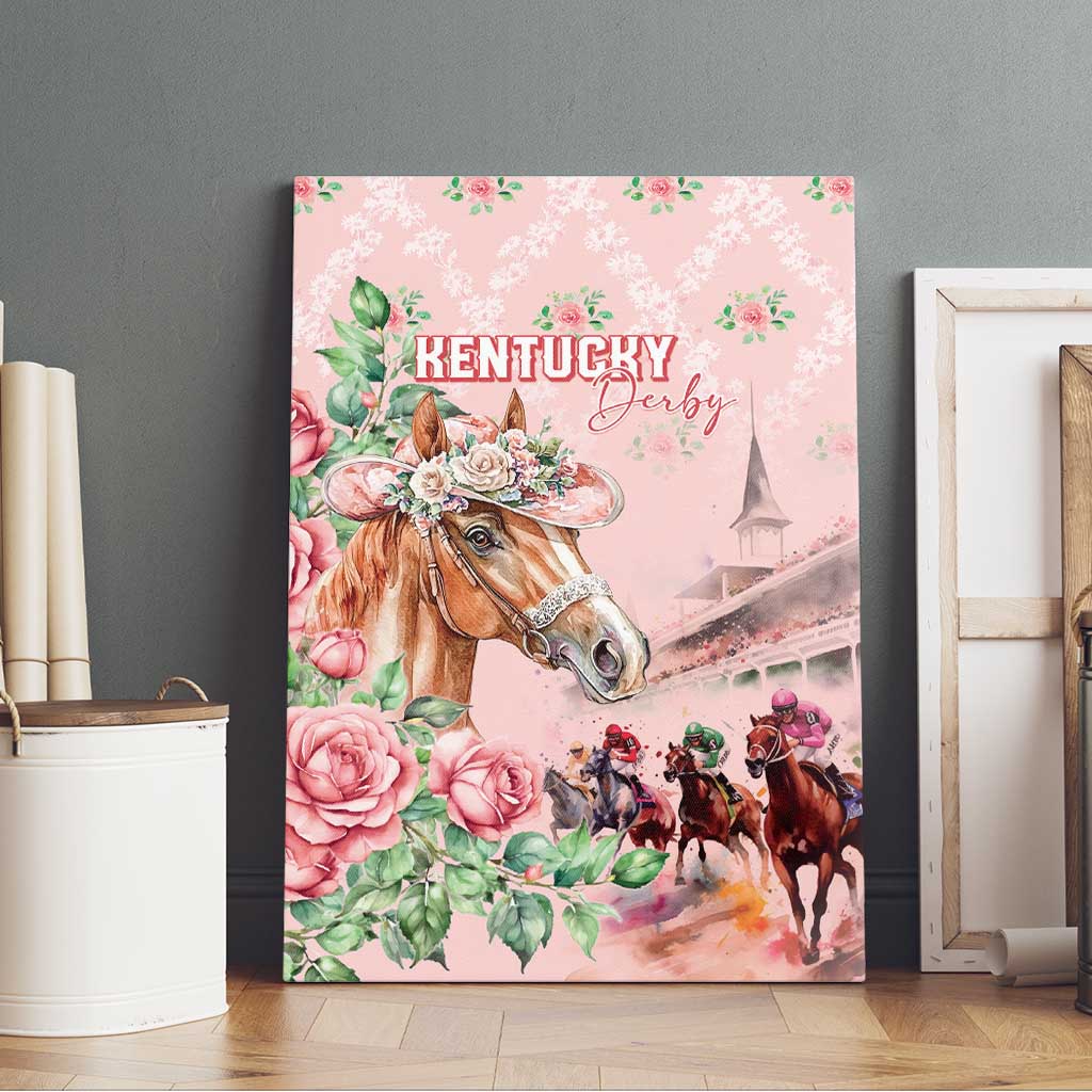 Kentucky Horse Racing Canvas Wall Art Rose Diamond Pattern Pink