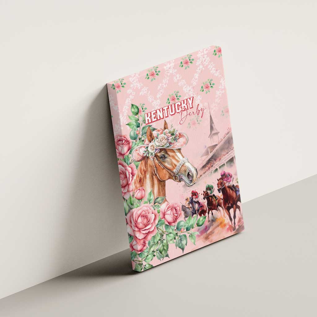 Kentucky Horse Racing Canvas Wall Art Rose Diamond Pattern Pink
