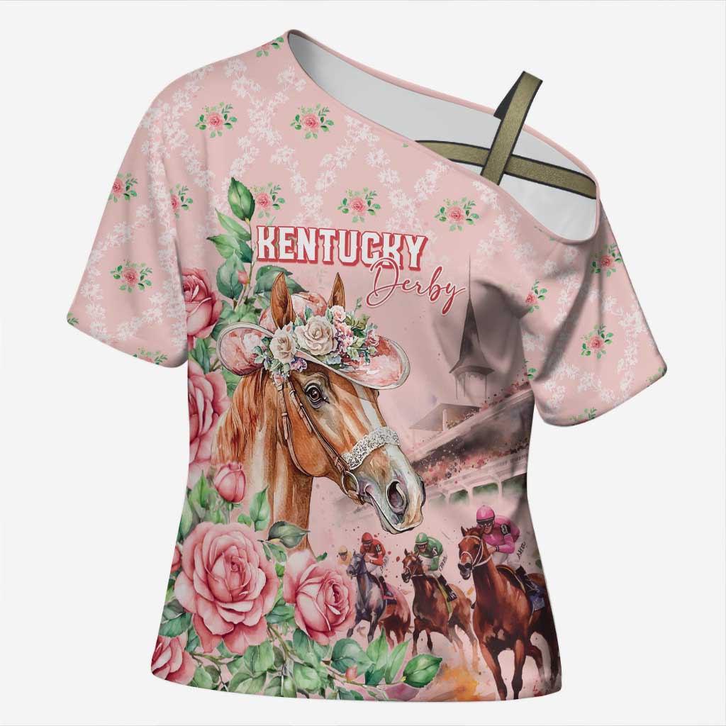 Personalized Kentucky Horse Racing Cross Shoulder Shirt Rose Diamond Pattern Pink