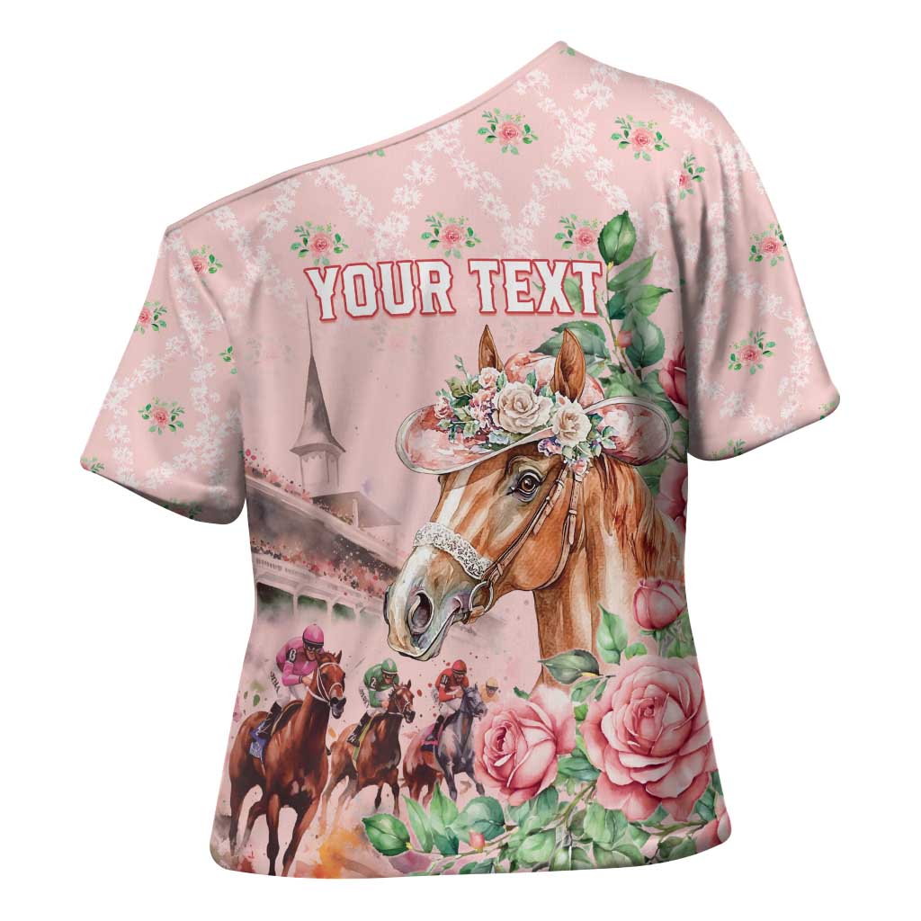 Personalized Kentucky Horse Racing Cross Shoulder Shirt Rose Diamond Pattern Pink