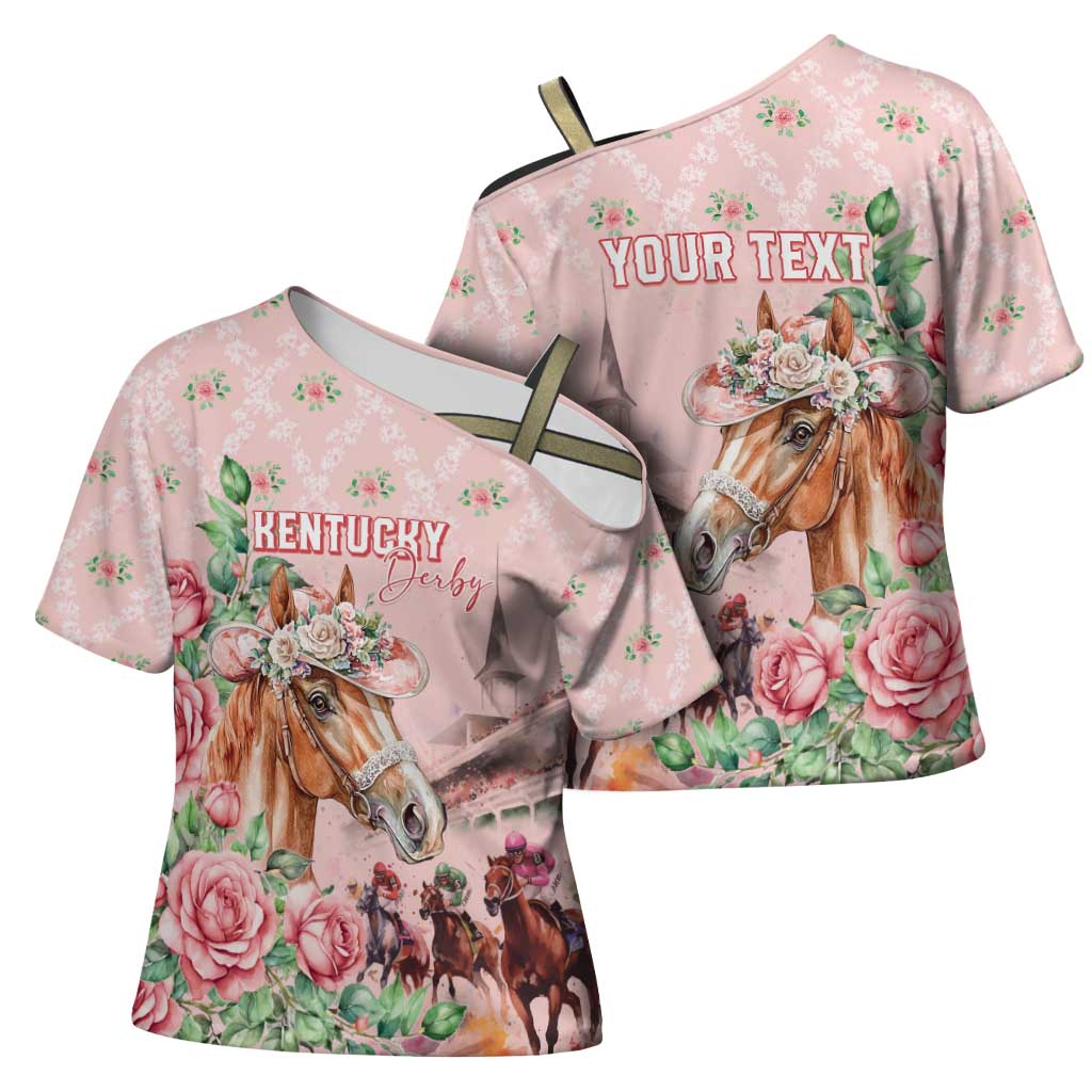 Personalized Kentucky Horse Racing Cross Shoulder Shirt Rose Diamond Pattern Pink