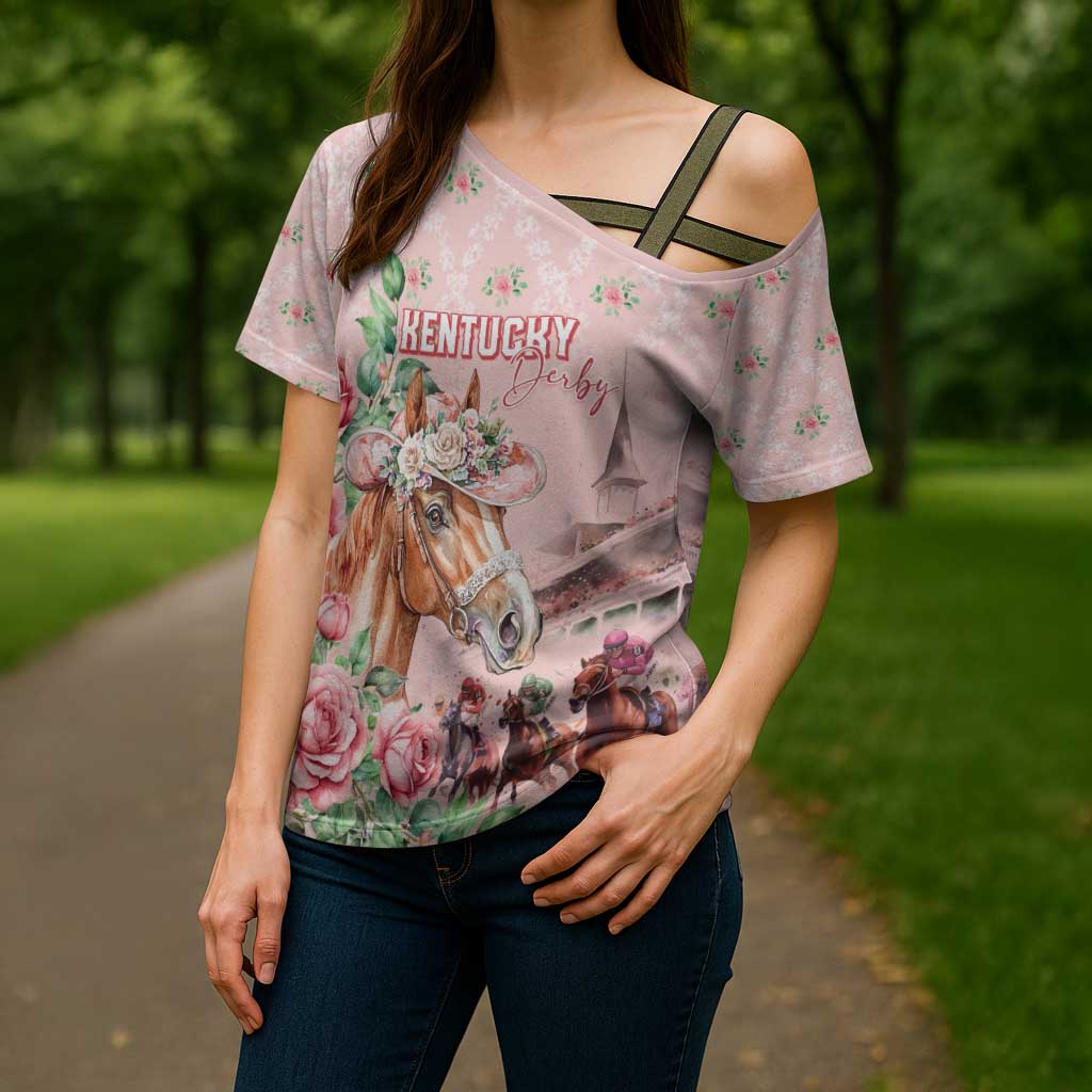 Personalized Kentucky Horse Racing Cross Shoulder Shirt Rose Diamond Pattern Pink