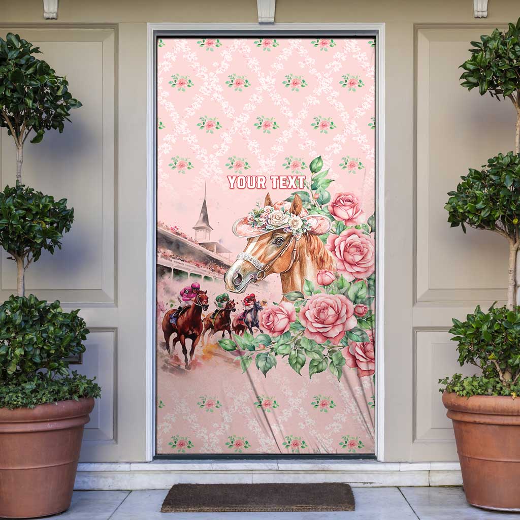 Personalized Kentucky Horse Racing Door Cover Rose Diamond Pattern Pink