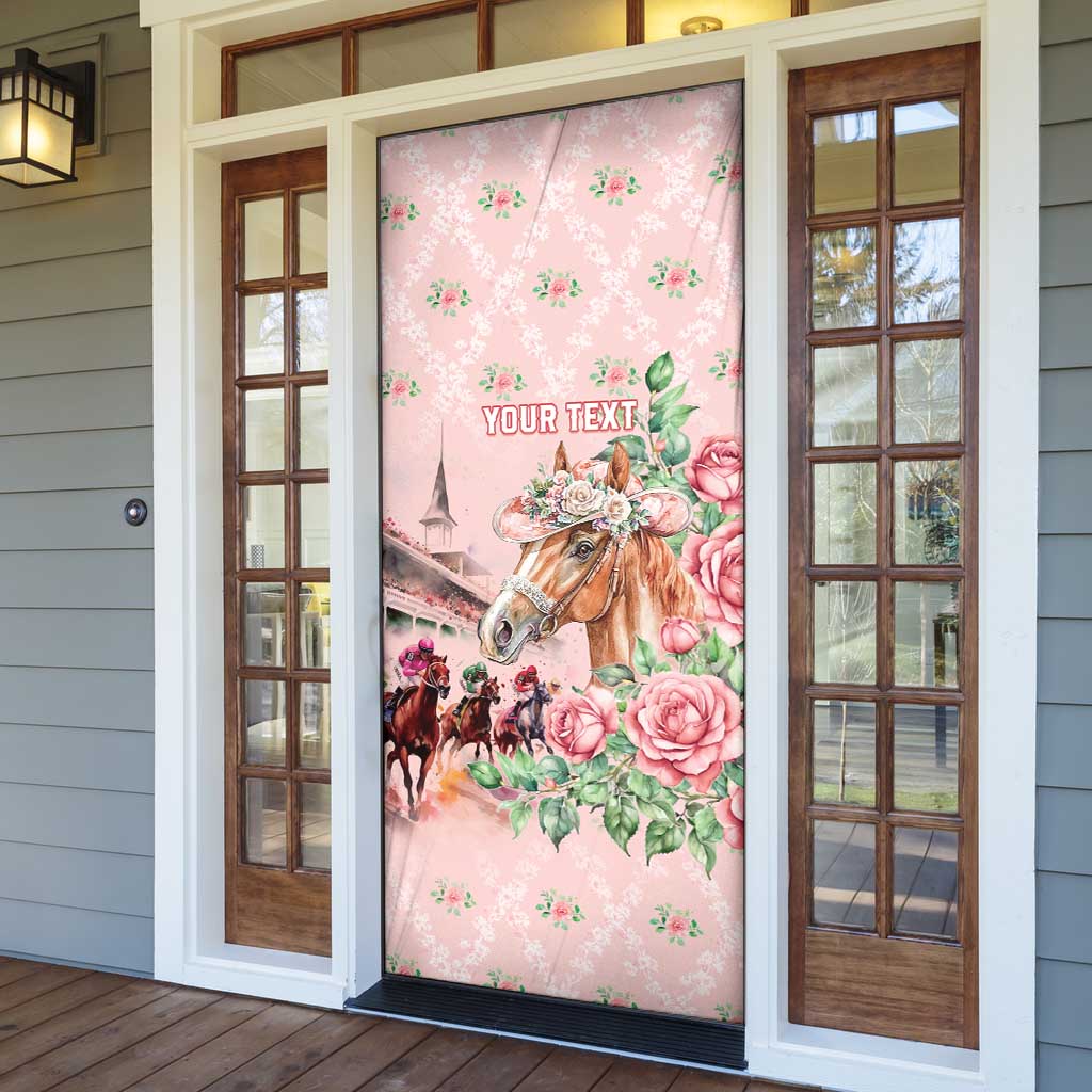 Personalized Kentucky Horse Racing Door Cover Rose Diamond Pattern Pink