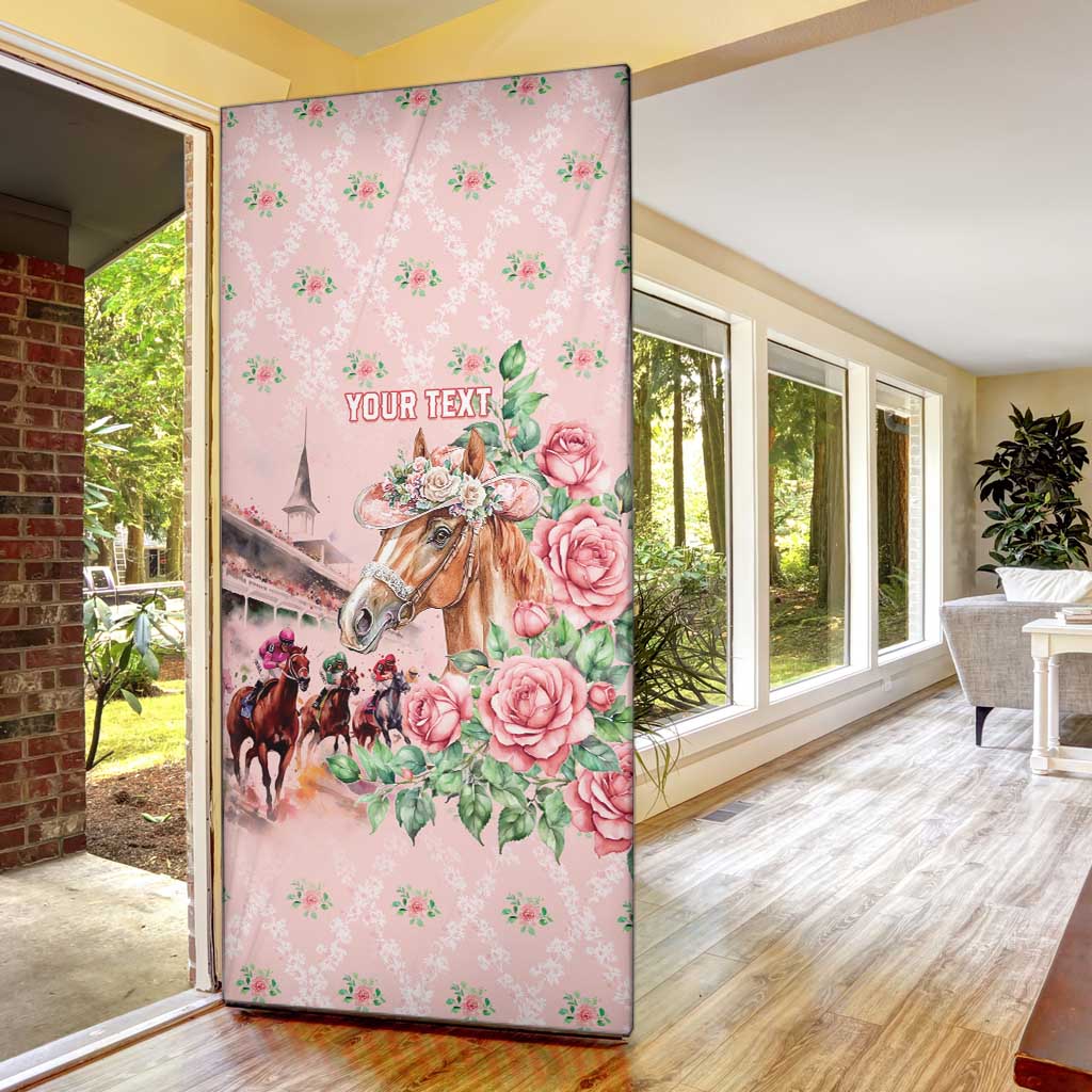 Personalized Kentucky Horse Racing Door Cover Rose Diamond Pattern Pink