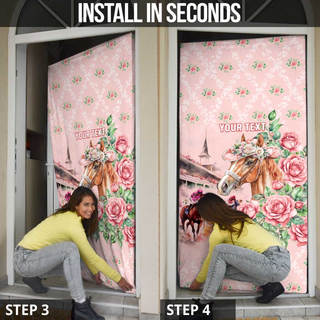 Personalized Kentucky Horse Racing Door Cover Rose Diamond Pattern Pink