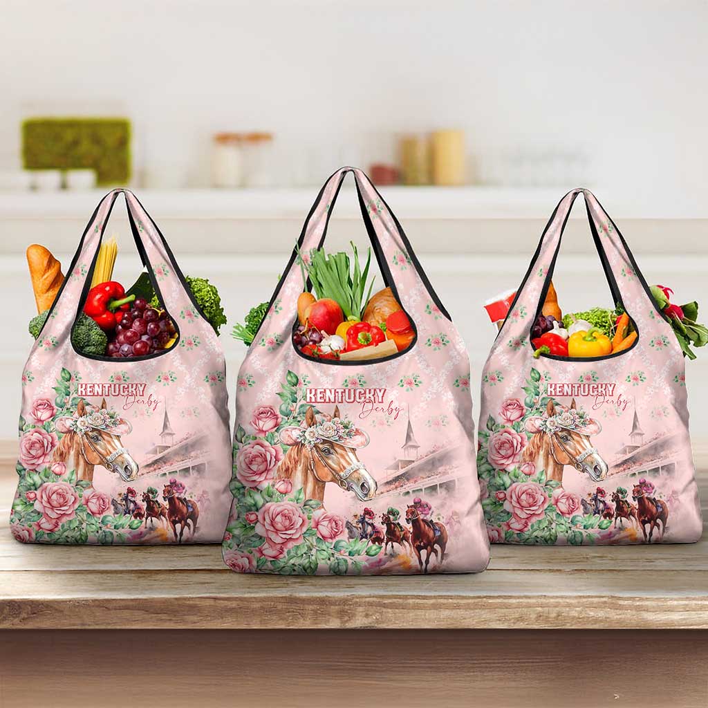 Kentucky Horse Racing Grocery Bag Rose Diamond Pattern Pink