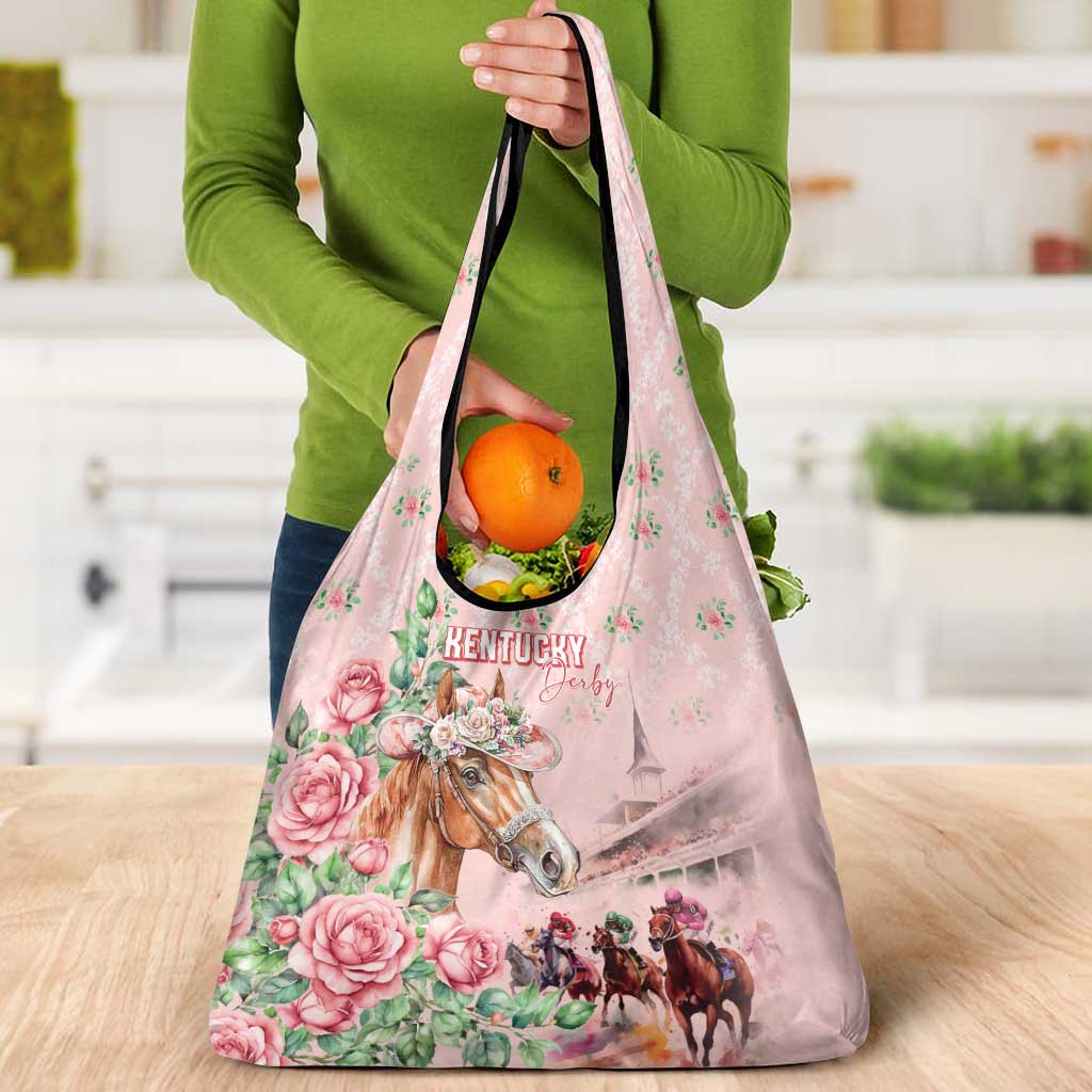 Kentucky Horse Racing Grocery Bag Rose Diamond Pattern Pink