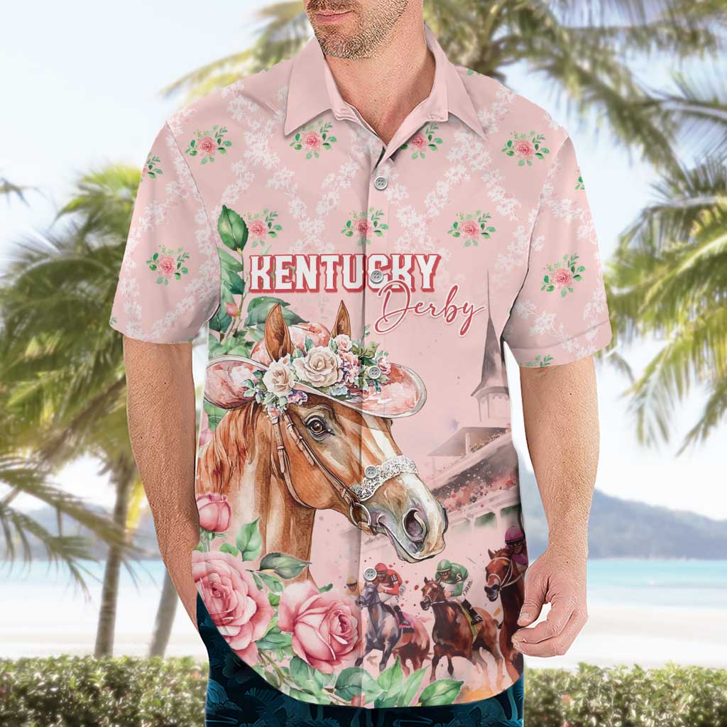 Personalized Kentucky Horse Racing Hawaiian Shirt Rose Diamond Pattern Pink