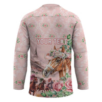 Personalized Kentucky Horse Racing Hockey Jersey Rose Diamond Pattern Pink