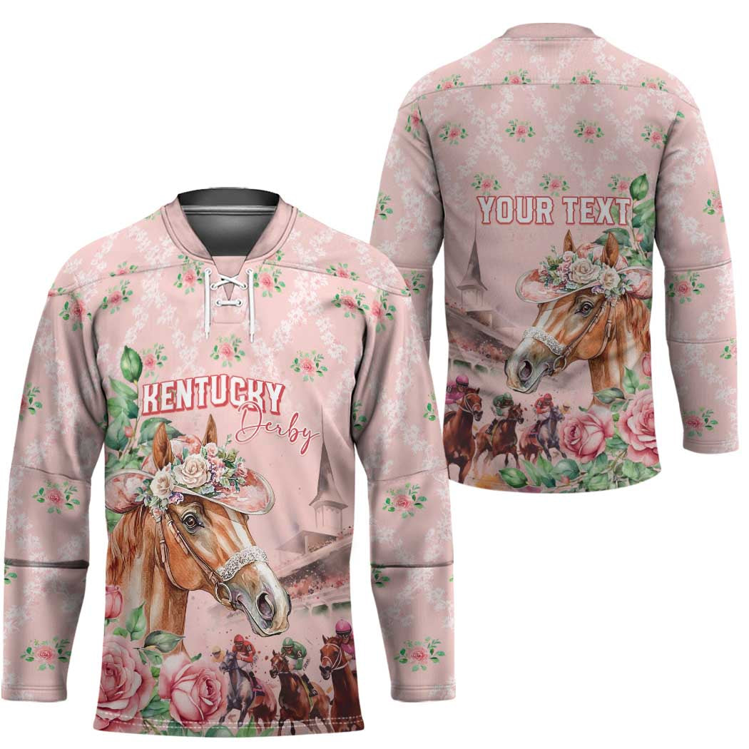 Personalized Kentucky Horse Racing Hockey Jersey Rose Diamond Pattern Pink