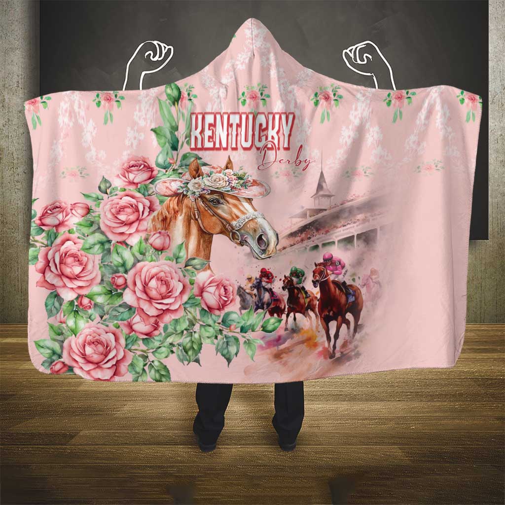 Kentucky Horse Racing Hooded Blanket Rose Diamond Pattern Pink