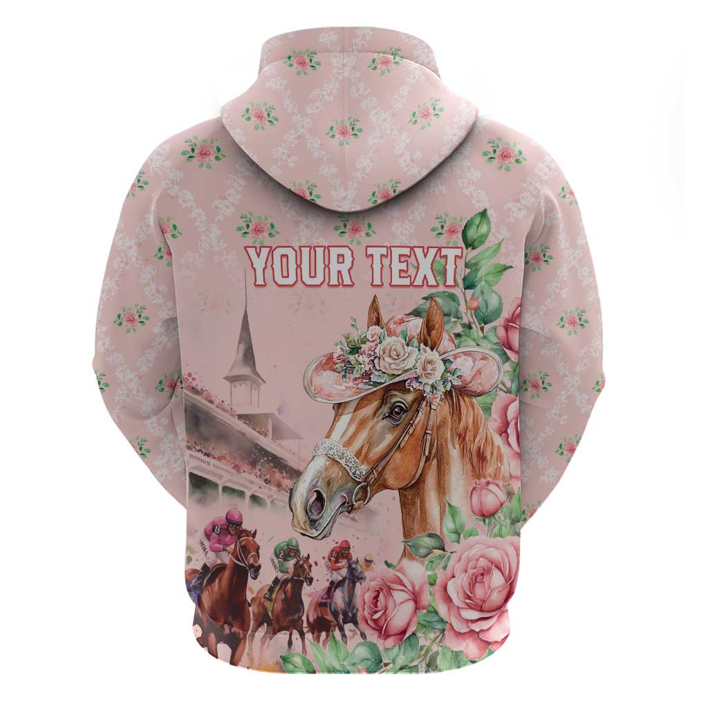 Personalized Kentucky Horse Racing Hoodie Rose Diamond Pattern Pink