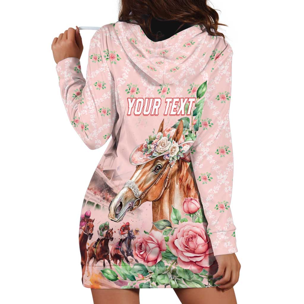Personalized Kentucky Horse Racing Hoodie Dress Rose Diamond Pattern Pink
