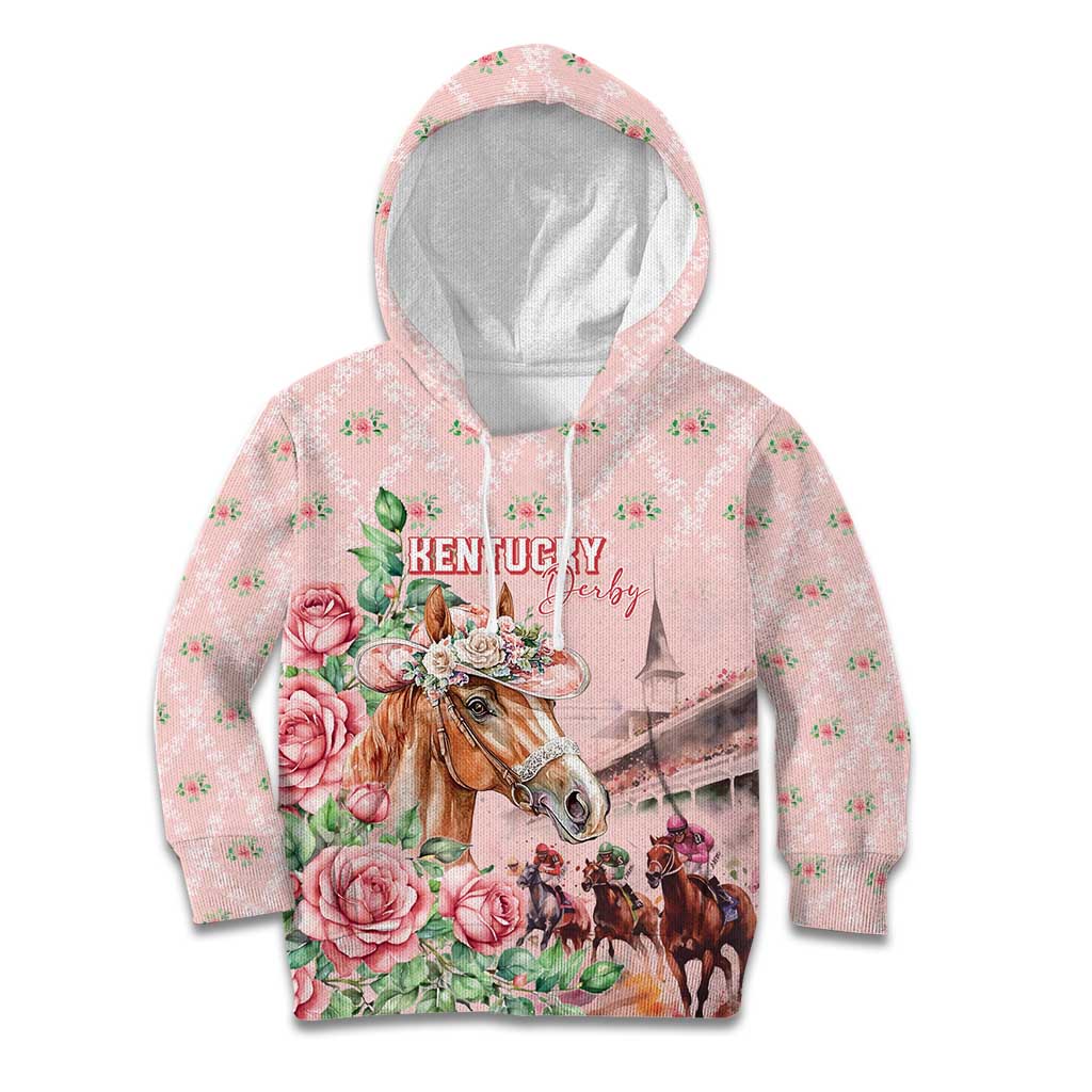 Personalized Kentucky Horse Racing Kid Hoodie Rose Diamond Pattern Pink