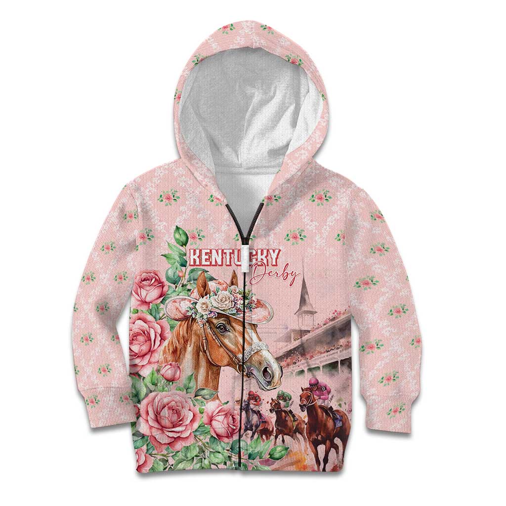 Personalized Kentucky Horse Racing Kid Hoodie Rose Diamond Pattern Pink