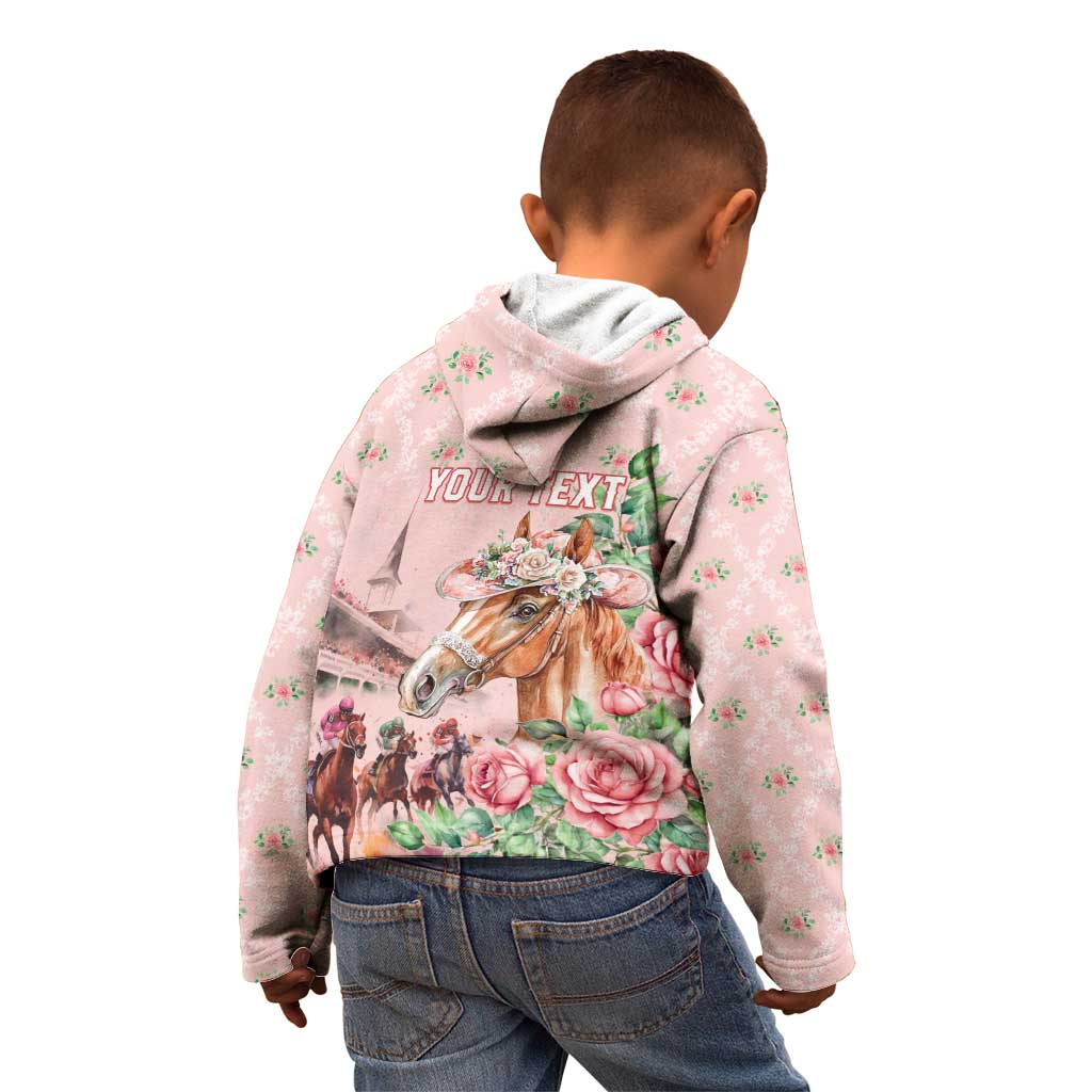 Personalized Kentucky Horse Racing Kid Hoodie Rose Diamond Pattern Pink
