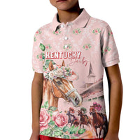 Personalized Kentucky Horse Racing Kid Polo Shirt Rose Diamond Pattern Pink