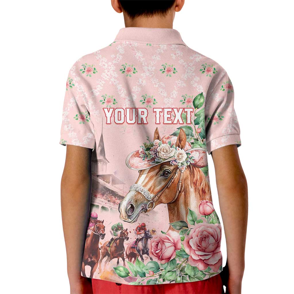 Personalized Kentucky Horse Racing Kid Polo Shirt Rose Diamond Pattern Pink