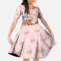 Personalized Kentucky Horse Racing Kid Short Sleeve Dress Rose Diamond Pattern Pink