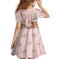 Personalized Kentucky Horse Racing Kid Short Sleeve Dress Rose Diamond Pattern Pink