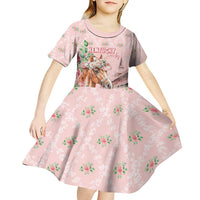 Personalized Kentucky Horse Racing Kid Short Sleeve Dress Rose Diamond Pattern Pink