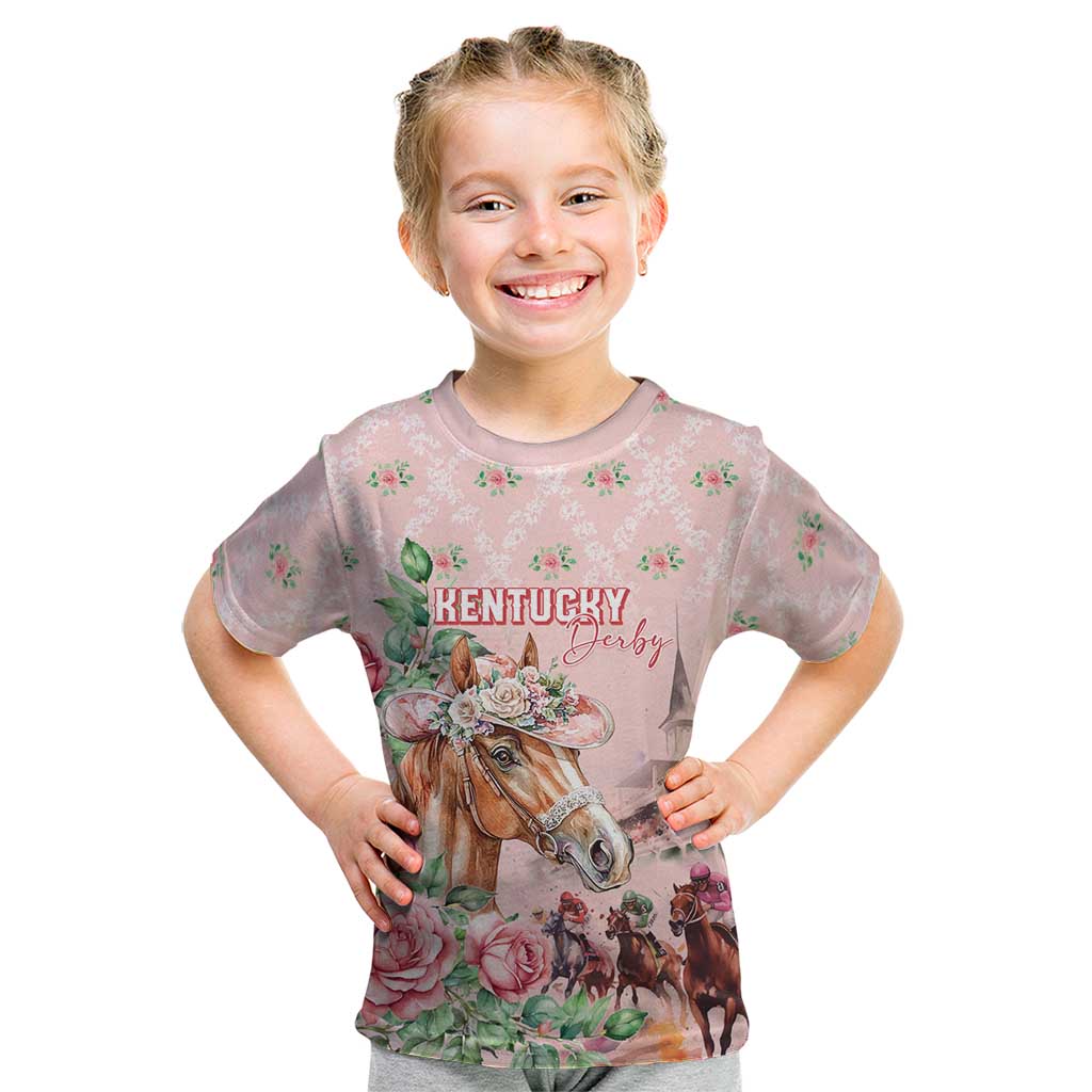 Personalized Kentucky Horse Racing Kid T Shirt Rose Diamond Pattern Pink