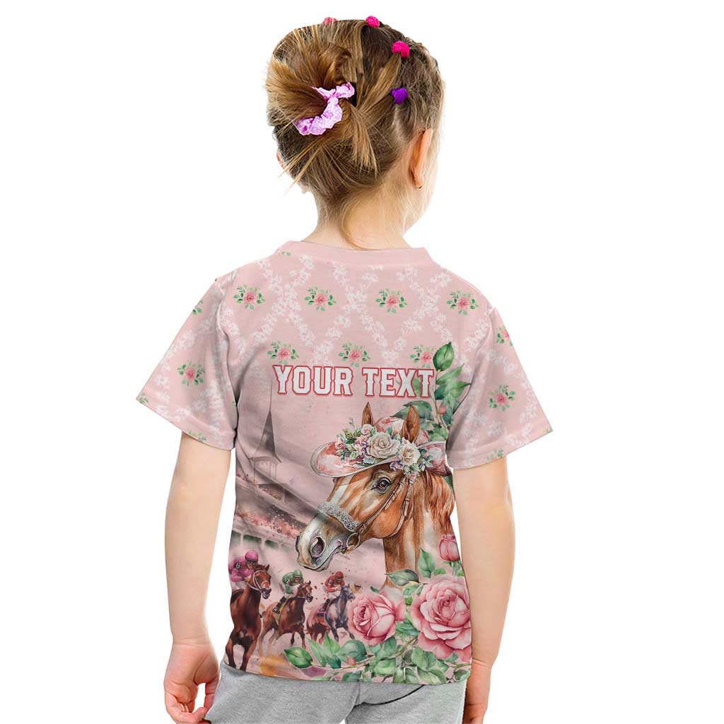 Personalized Kentucky Horse Racing Kid T Shirt Rose Diamond Pattern Pink