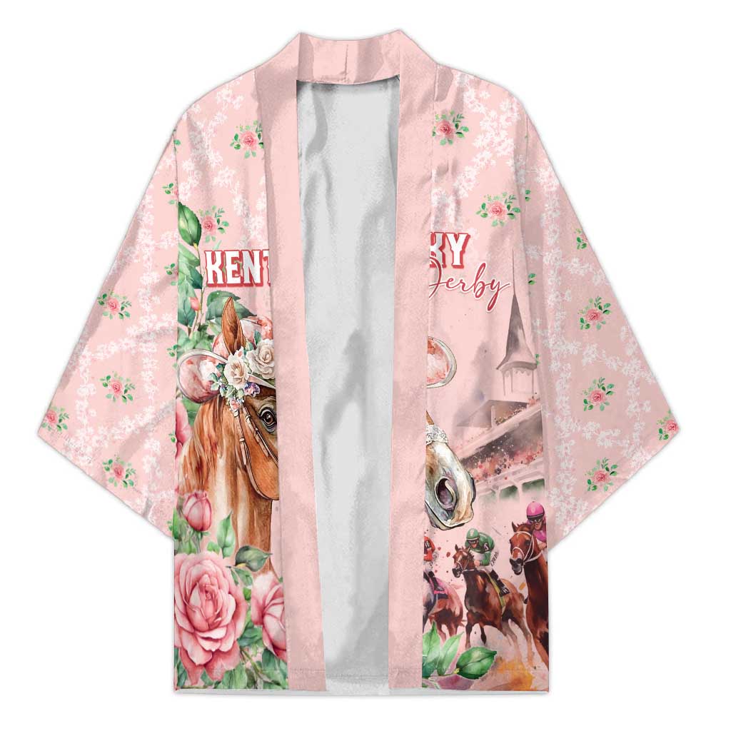 Personalized Kentucky Horse Racing Kimono Rose Diamond Pattern Pink
