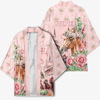 Personalized Kentucky Horse Racing Kimono Rose Diamond Pattern Pink