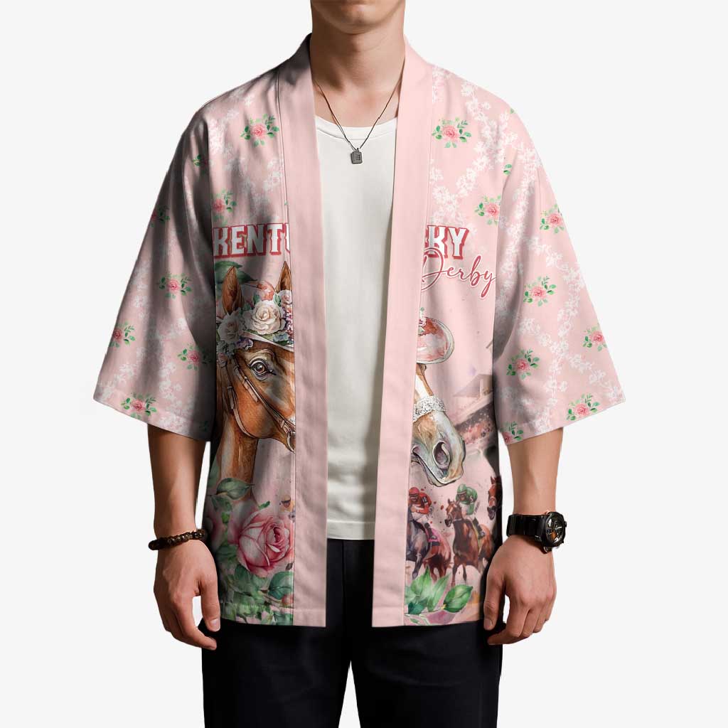 Personalized Kentucky Horse Racing Kimono Rose Diamond Pattern Pink