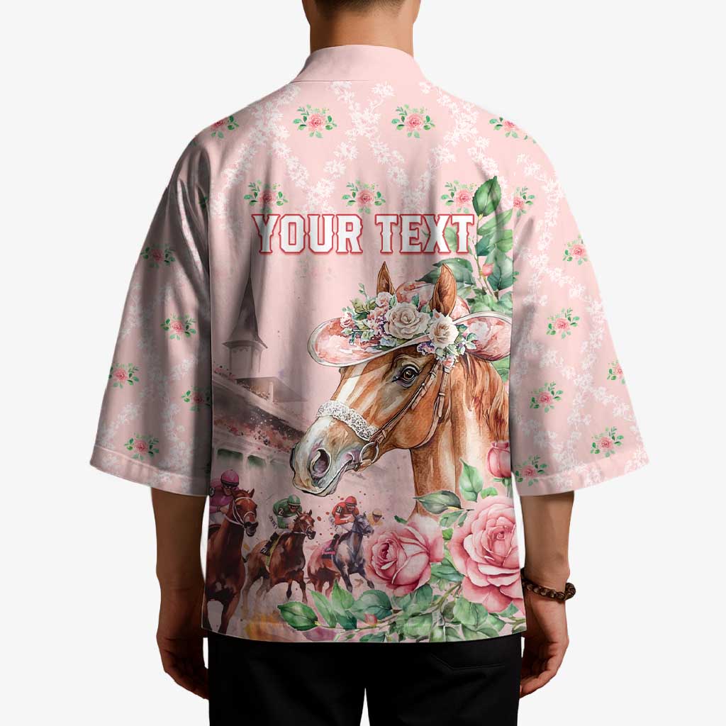 Personalized Kentucky Horse Racing Kimono Rose Diamond Pattern Pink