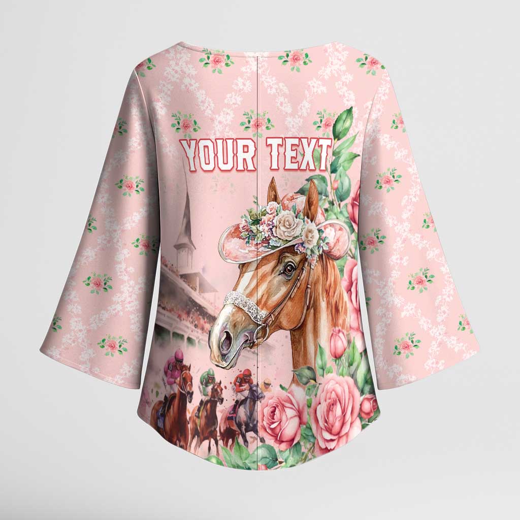 Personalized Kentucky Horse Racing Kimono Sleeve Blouse Rose Diamond Pattern Pink