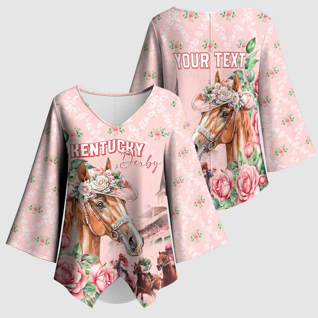 Personalized Kentucky Horse Racing Kimono Sleeve Blouse Rose Diamond Pattern Pink