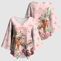 Personalized Kentucky Horse Racing Kimono Sleeve Blouse Rose Diamond Pattern Pink