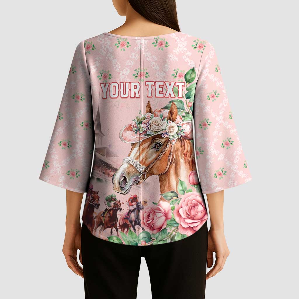 Personalized Kentucky Horse Racing Kimono Sleeve Blouse Rose Diamond Pattern Pink