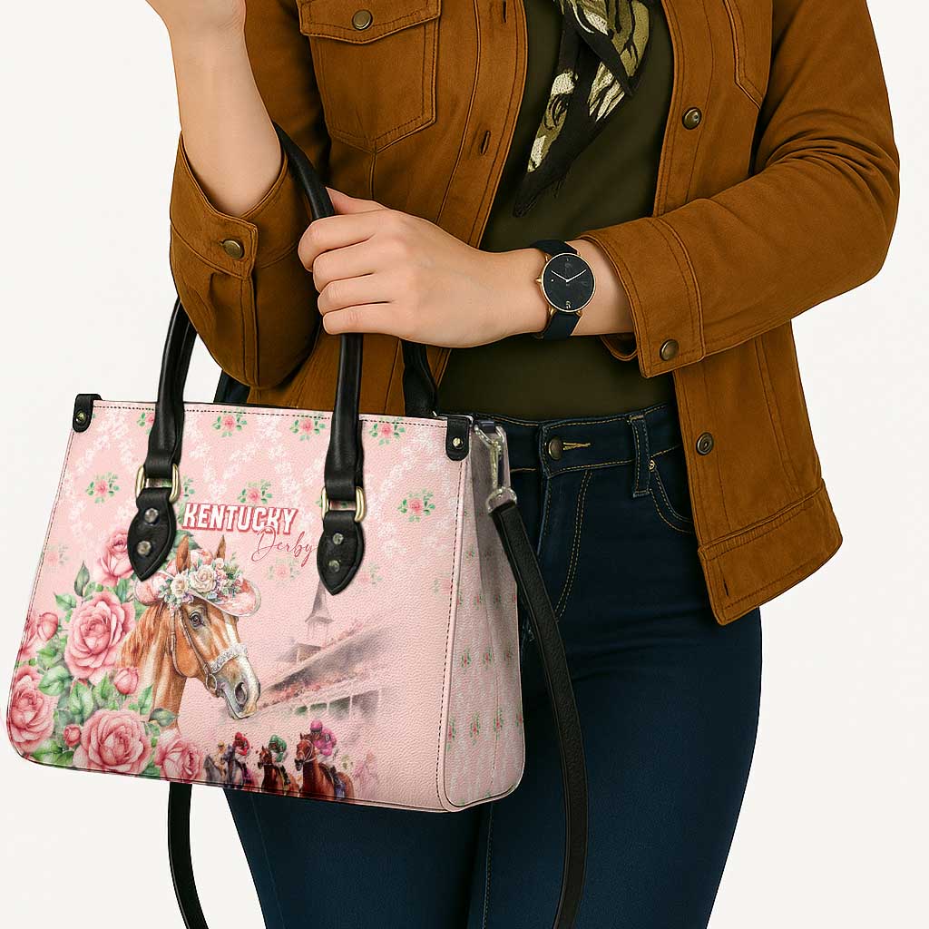 Kentucky Horse Racing Leather Bag Rose Diamond Pattern Pink