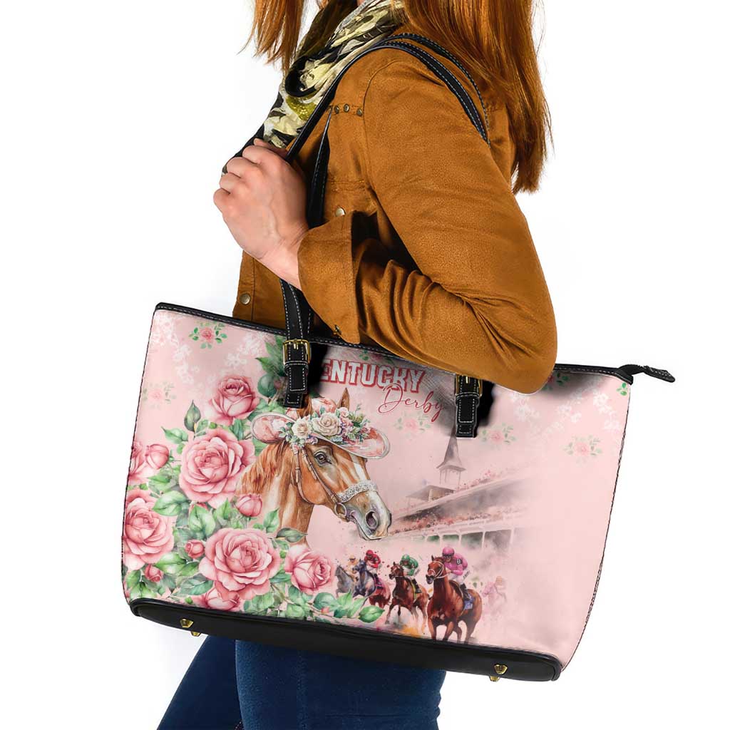 Kentucky Horse Racing Leather Tote Bag Rose Diamond Pattern Pink