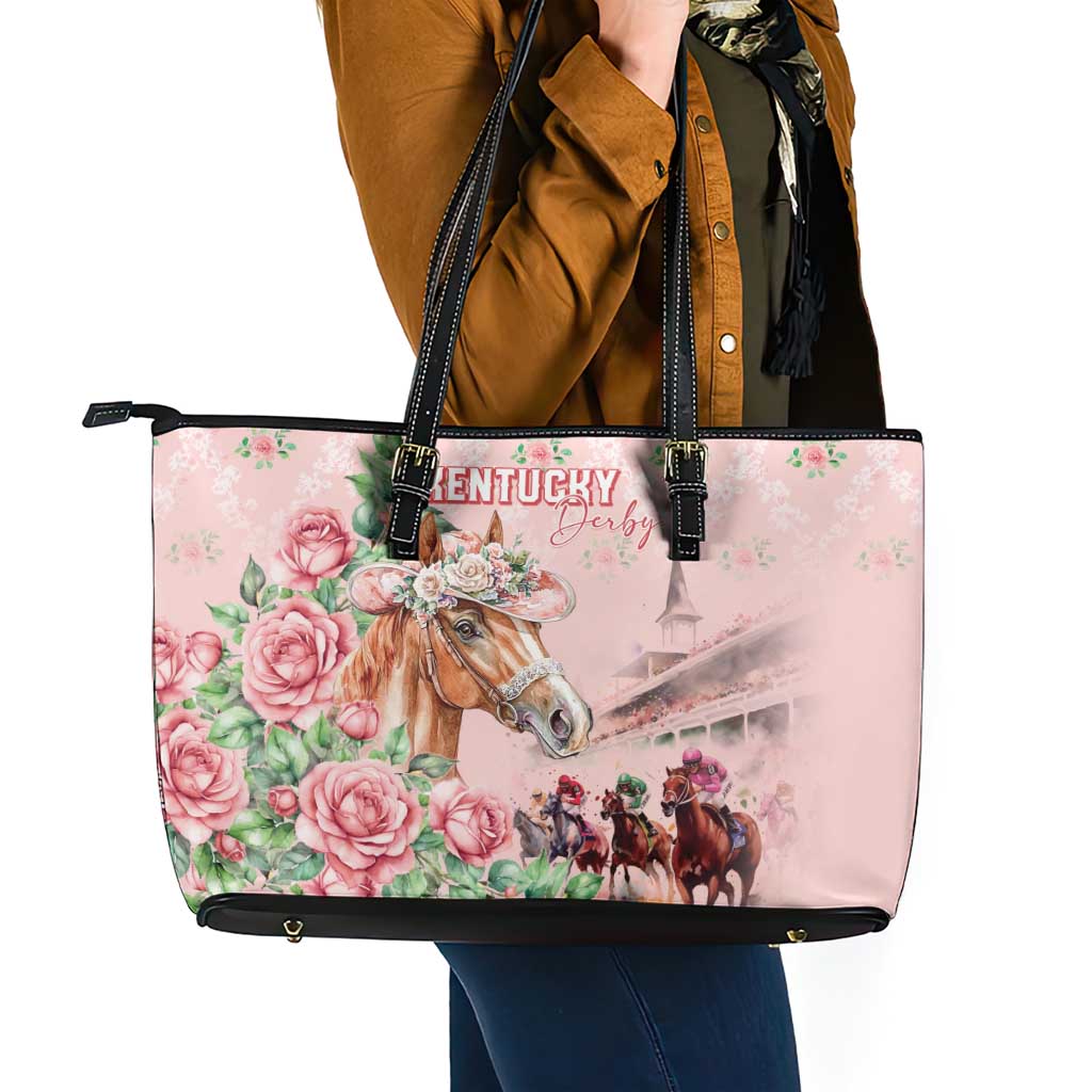 Kentucky Horse Racing Leather Tote Bag Rose Diamond Pattern Pink