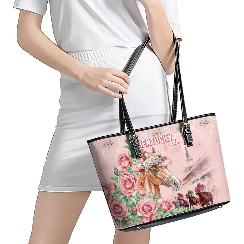 Kentucky Horse Racing Leather Tote Bag Rose Diamond Pattern Pink