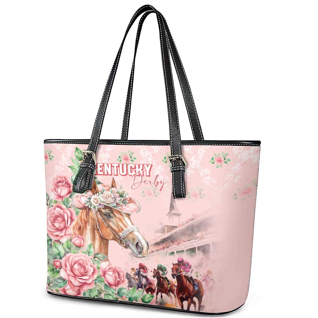 Kentucky Horse Racing Leather Tote Bag Rose Diamond Pattern Pink