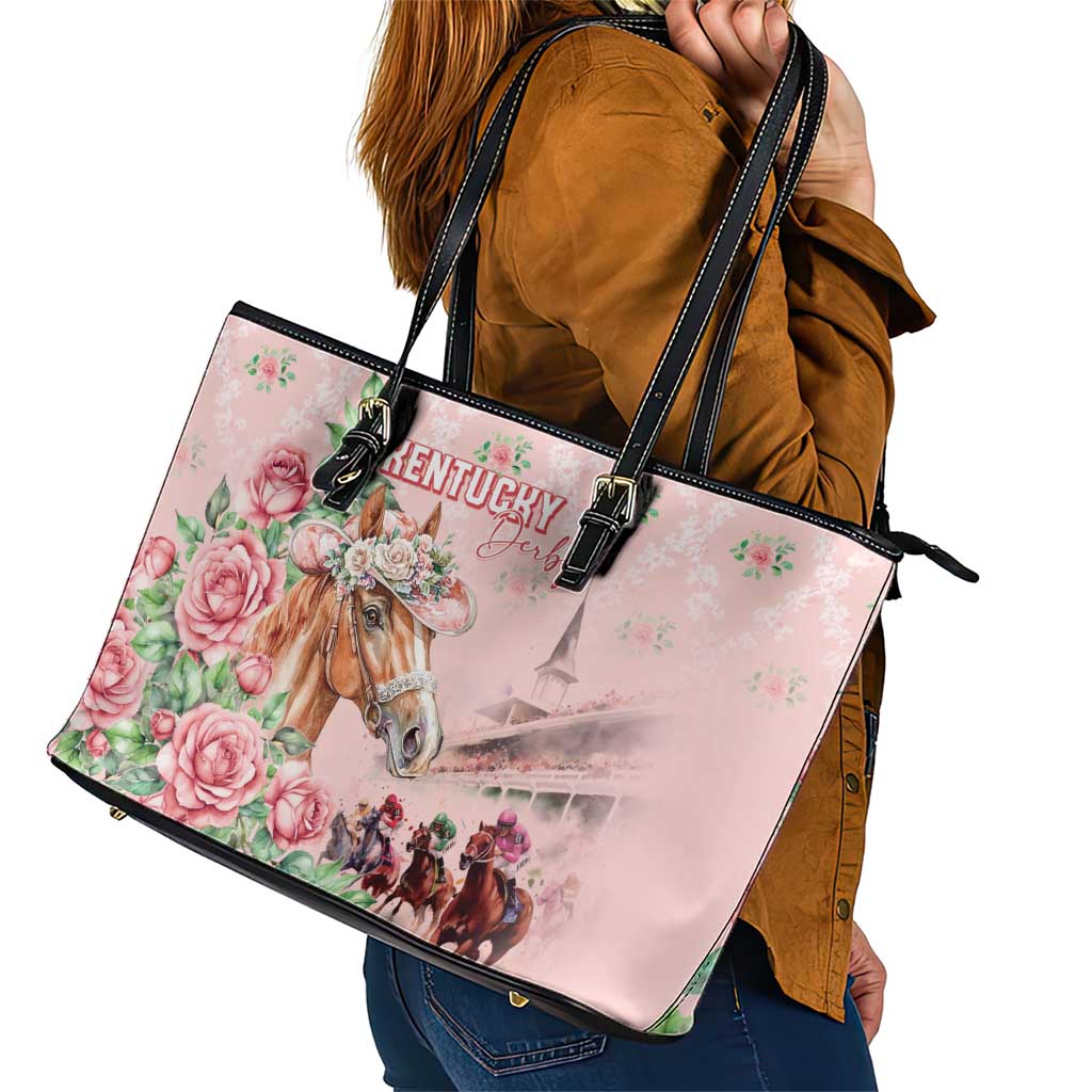 Kentucky Horse Racing Leather Tote Bag Rose Diamond Pattern Pink