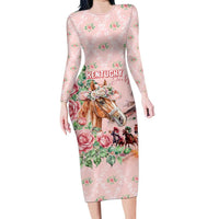 Personalized Kentucky Horse Racing Long Sleeve Bodycon Dress Rose Diamond Pattern Pink