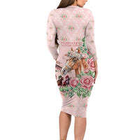 Personalized Kentucky Horse Racing Long Sleeve Bodycon Dress Rose Diamond Pattern Pink