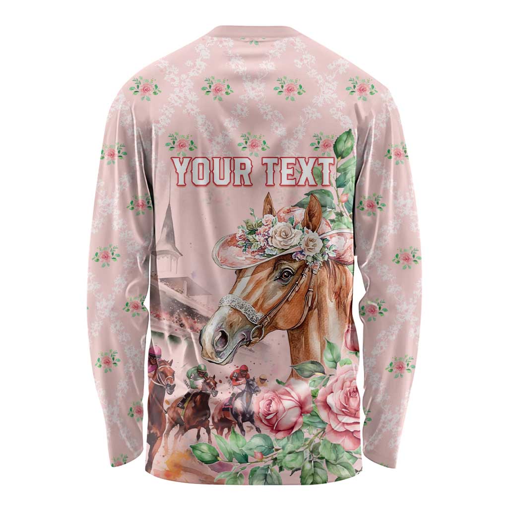 Personalized Kentucky Horse Racing Long Sleeve Shirt Rose Diamond Pattern Pink