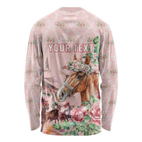 Personalized Kentucky Horse Racing Long Sleeve Shirt Rose Diamond Pattern Pink